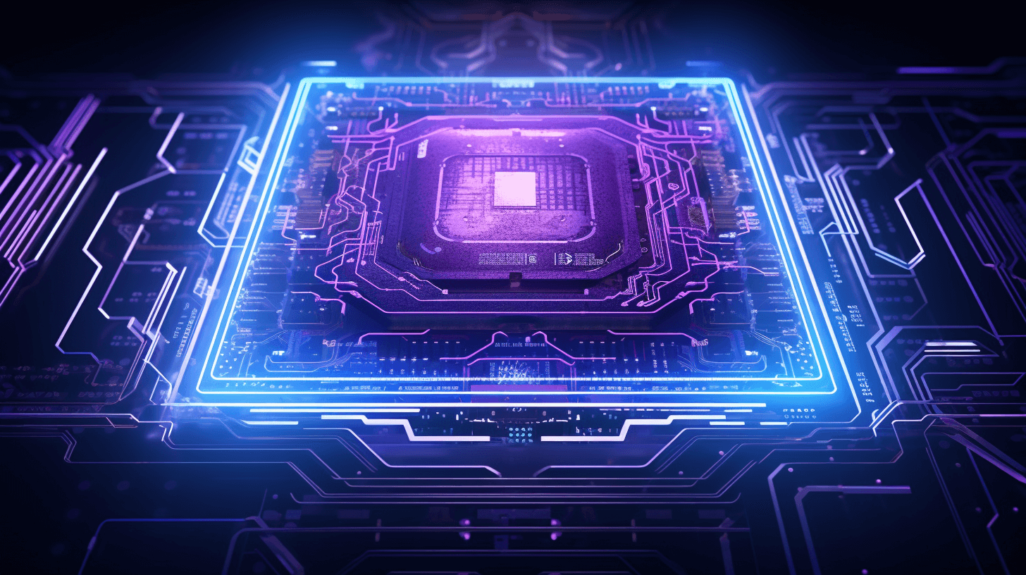 Futuristic AI-powered productivity technology with glowing circuits